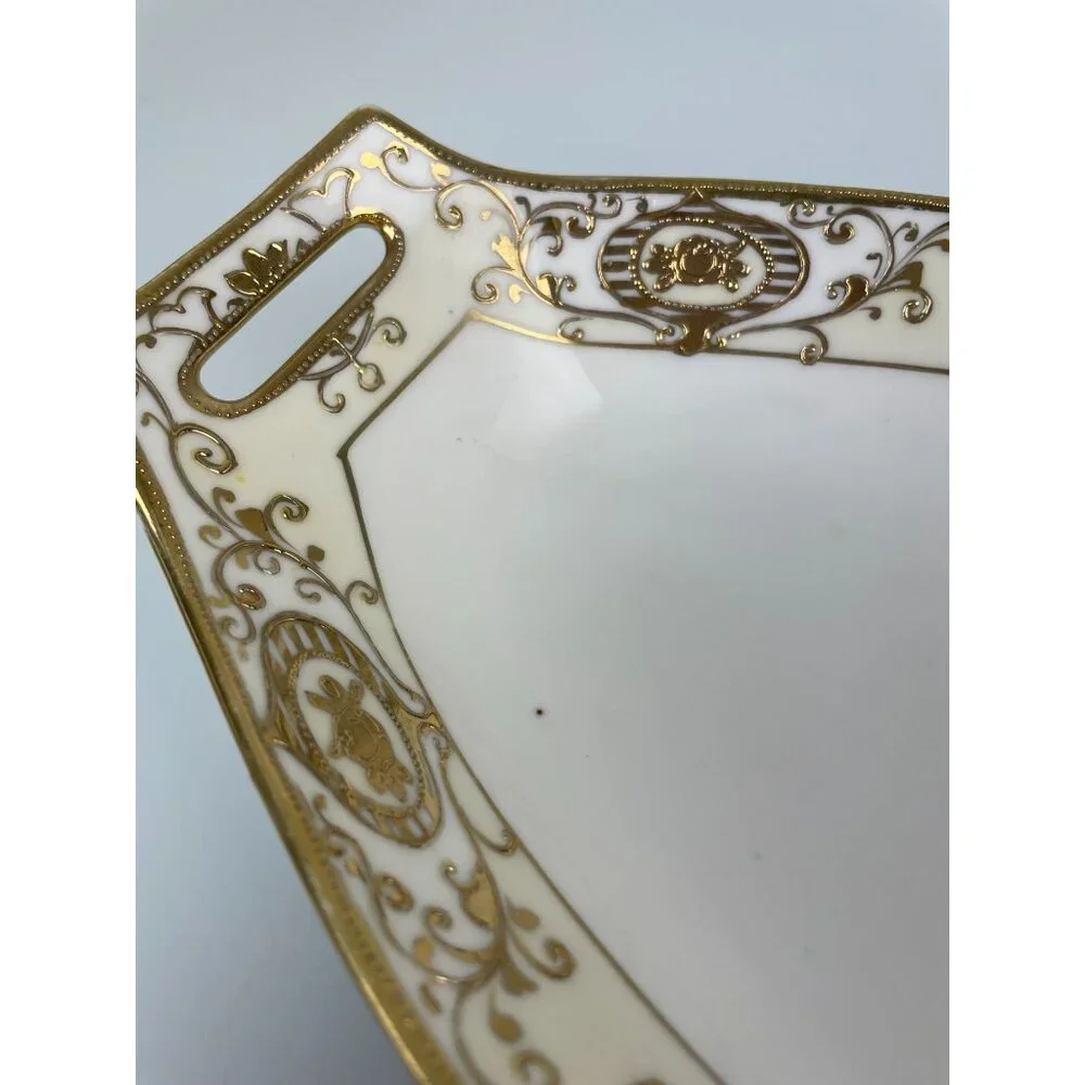 Vintage Hand Painted Nippon Rectangular Serving Platter Gold White Japan
